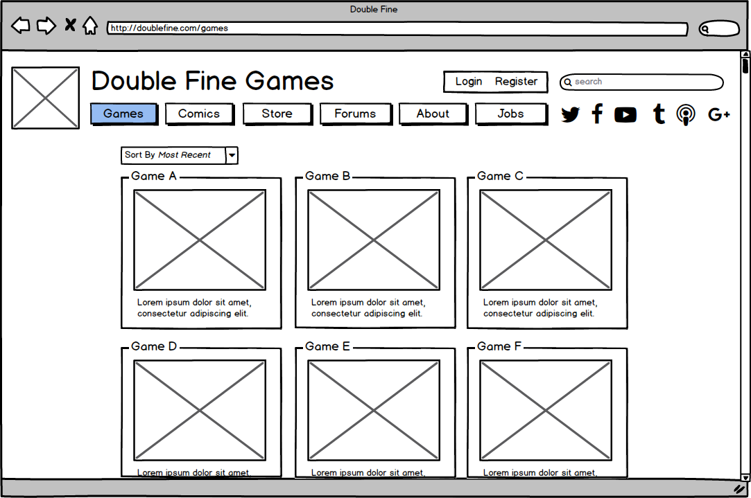 Games Page Wireframe