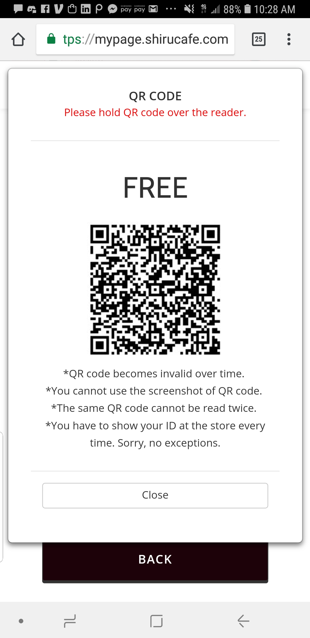 Shiru Cafe Mobile QR Scan Screen