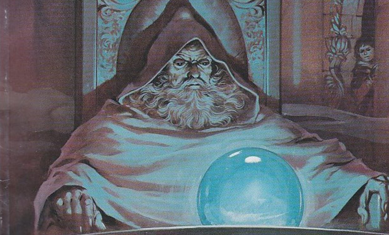 Pondering my orb meme: A wizard with a cloak and grey beard sits in front of a glowing blue orb.