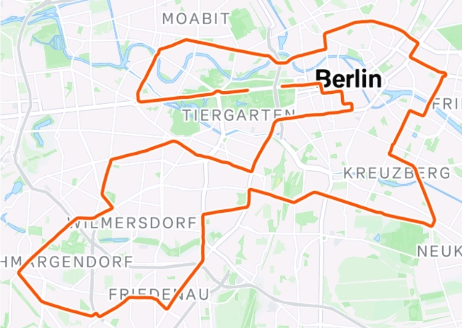 Map of the Berlin marathon route in 2025.