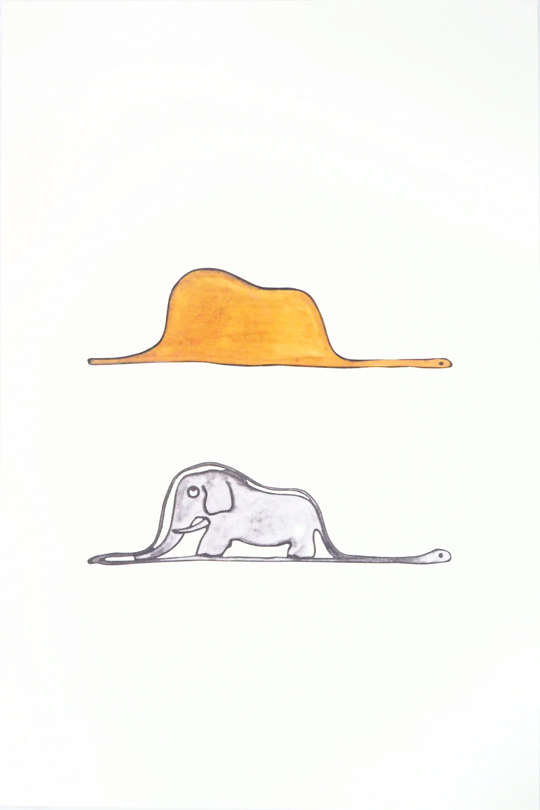 Illustration from The Little Prince of what may look like a hat but is in fact a snake that swallowed an elephant.